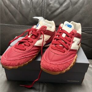 New Balance Men Burgundy and White Sneakers